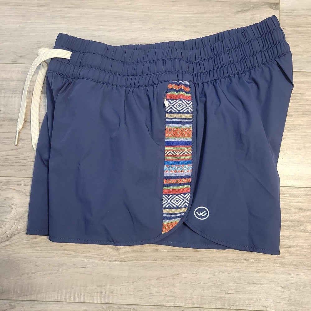 Wowie Kozie Shorts Womens Small Blue Aztec Lined 2.5" Inseam Zip Pockets Stretch